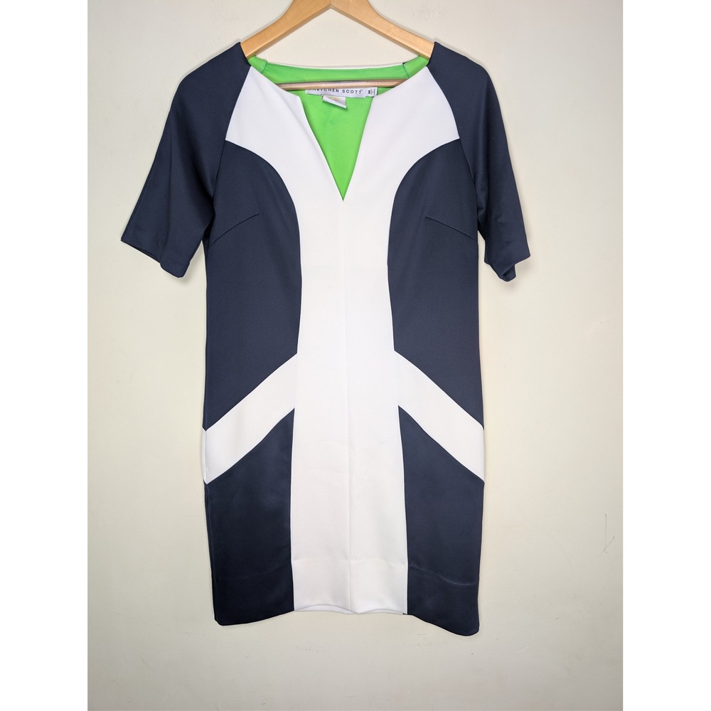 Gretchen Scott Colorblock Shift Dress Womens M Navy White Resort Palm Beach Mod